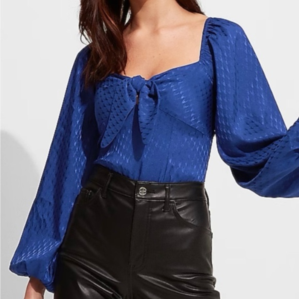 Express Royal Blue Tie-Front Thong Bodysuit